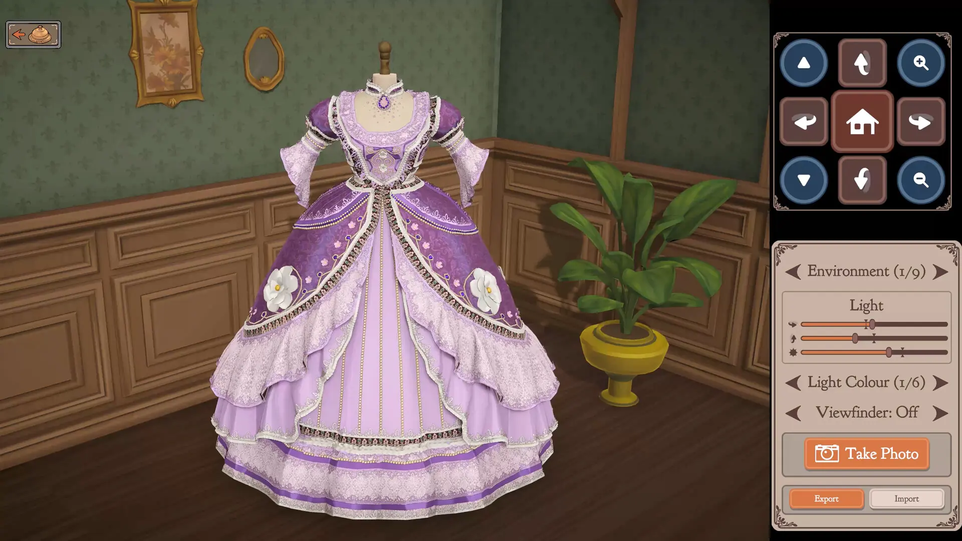 Um vestido de baile lilás no modo de fotografia