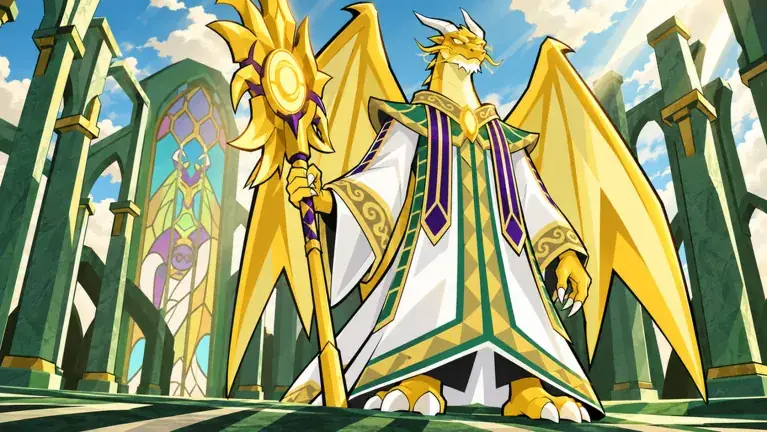 Dragão dourado com cajado